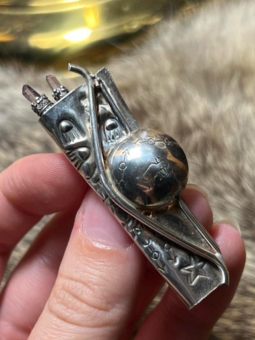 Sterling silver Jeff Storey bow and arrow quiver brooch